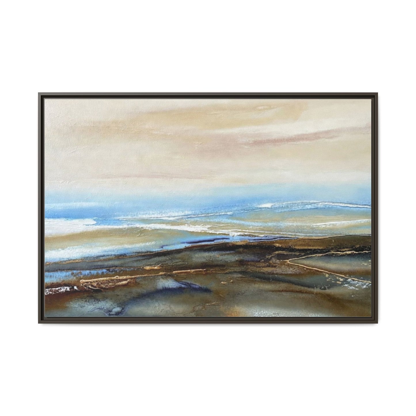 Framed Abstract Seascape Matte Canvas — Coastal Blue & Earth Tone Wall Art