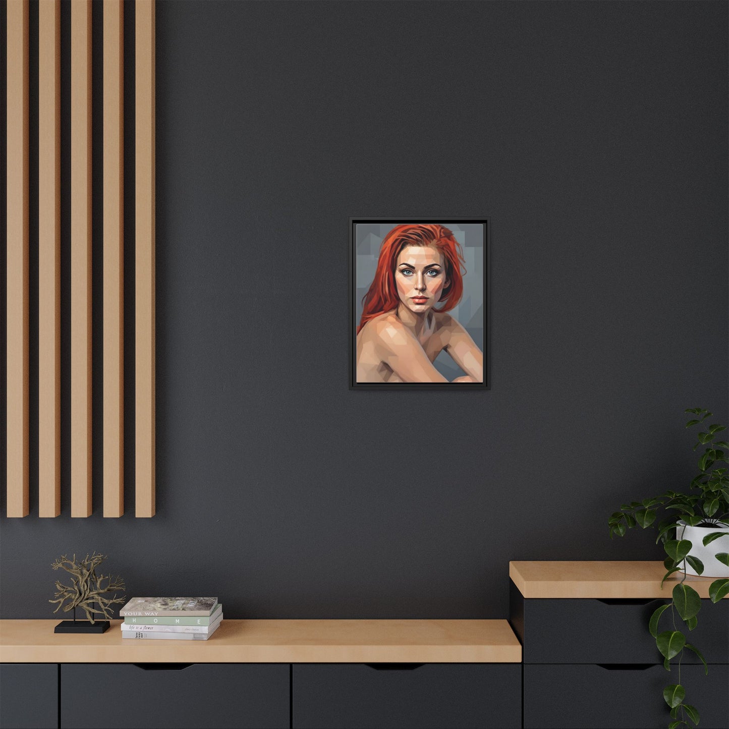 Framed Matte Canvas Portrait — Geometric Redhead Wall Art