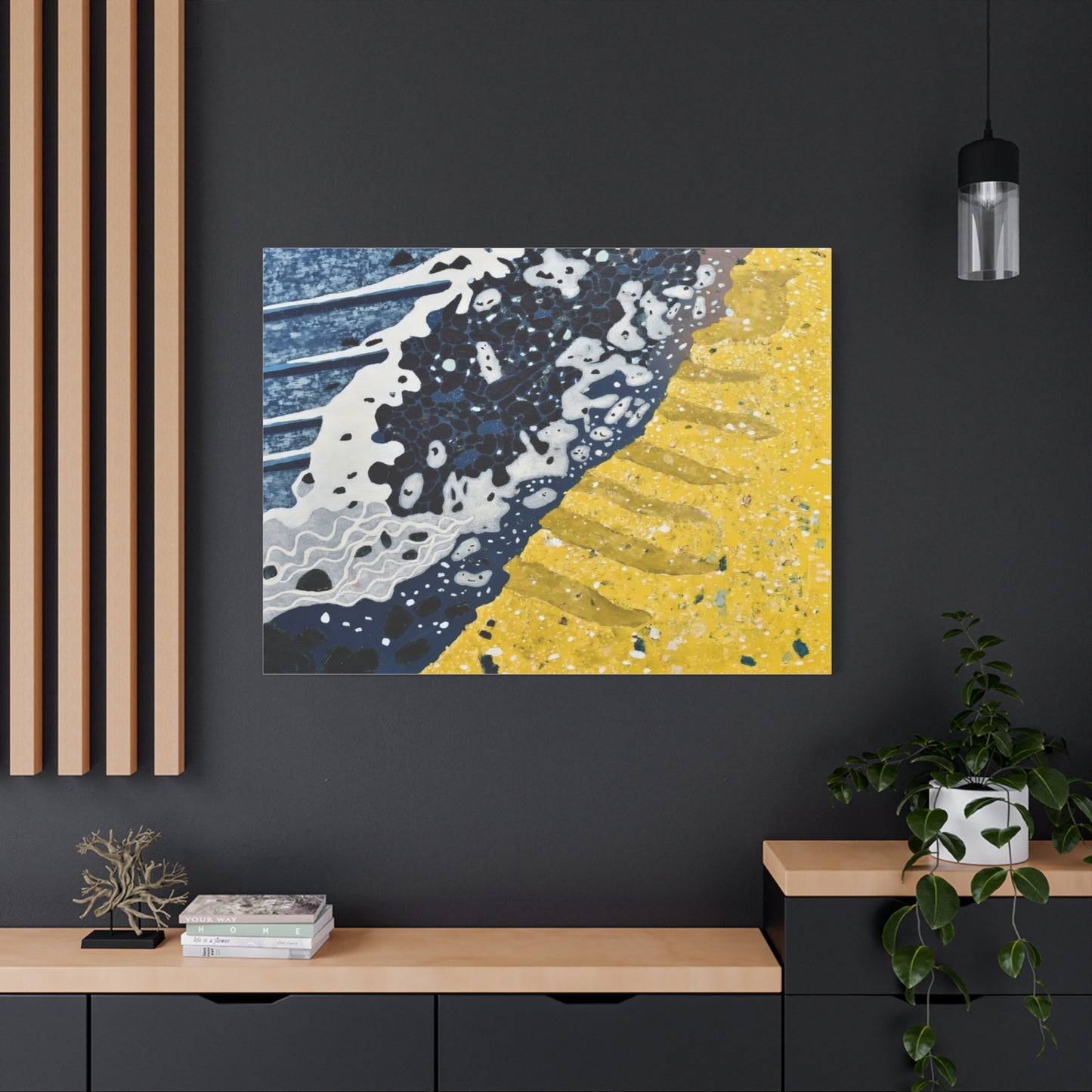 Abstract Blue & Yellow Fluid Art Canvas Print — Matte Stretched Wall Art
