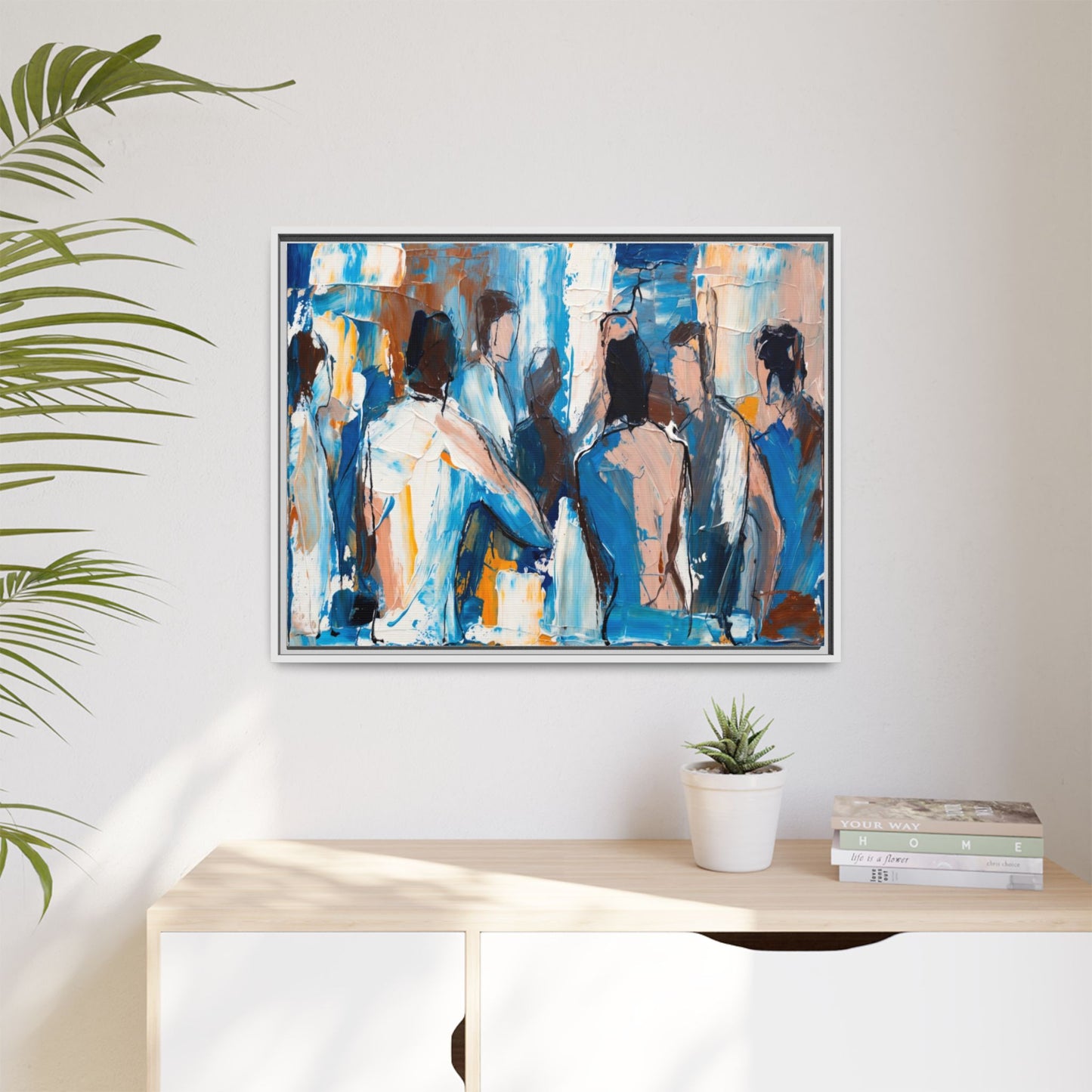 Abstract Coastal Figures Matte Canvas Framed Wall Art