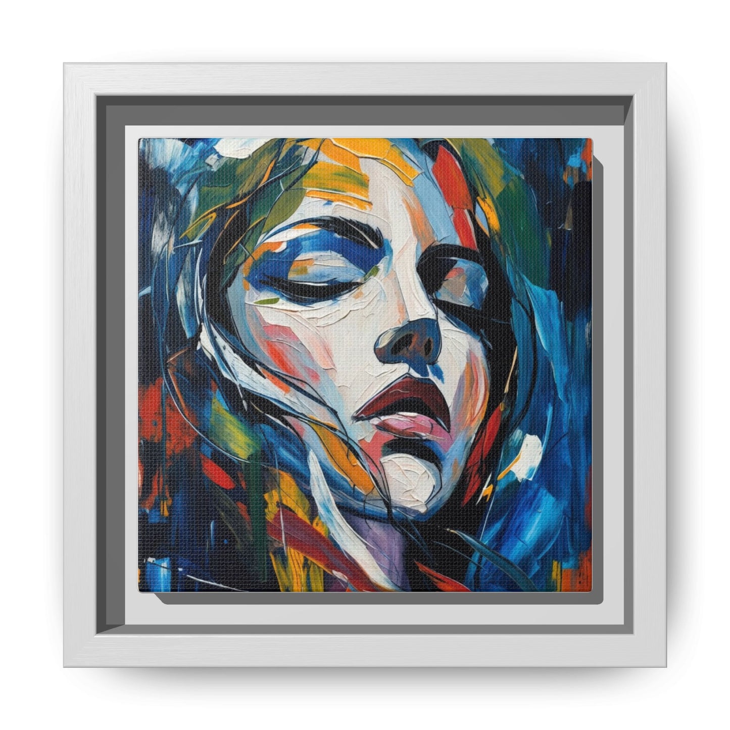Abstract Colorful Woman Portrait — Framed Matte Canvas Wall Art