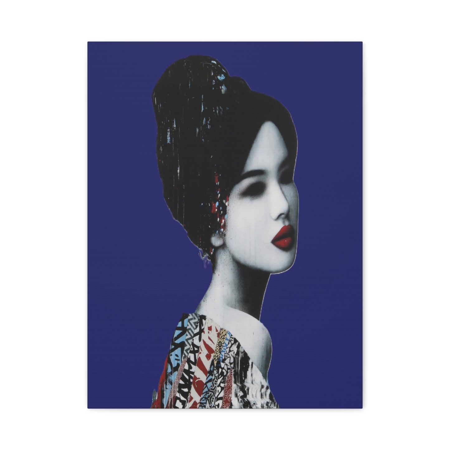 Geisha Portrait Matte Canvas Print — Modern Asian-Inspired Wall Art
