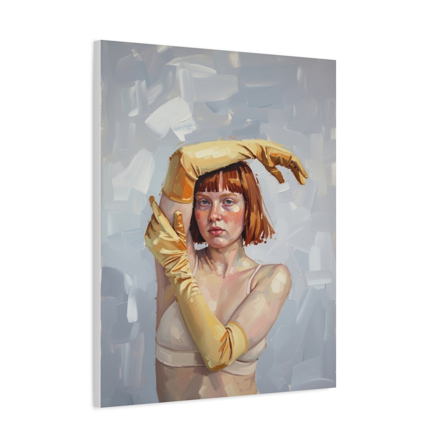 Portrait Canvas Print — Redheaded Woman with Yellow Gloves, Matte Stretched Art
