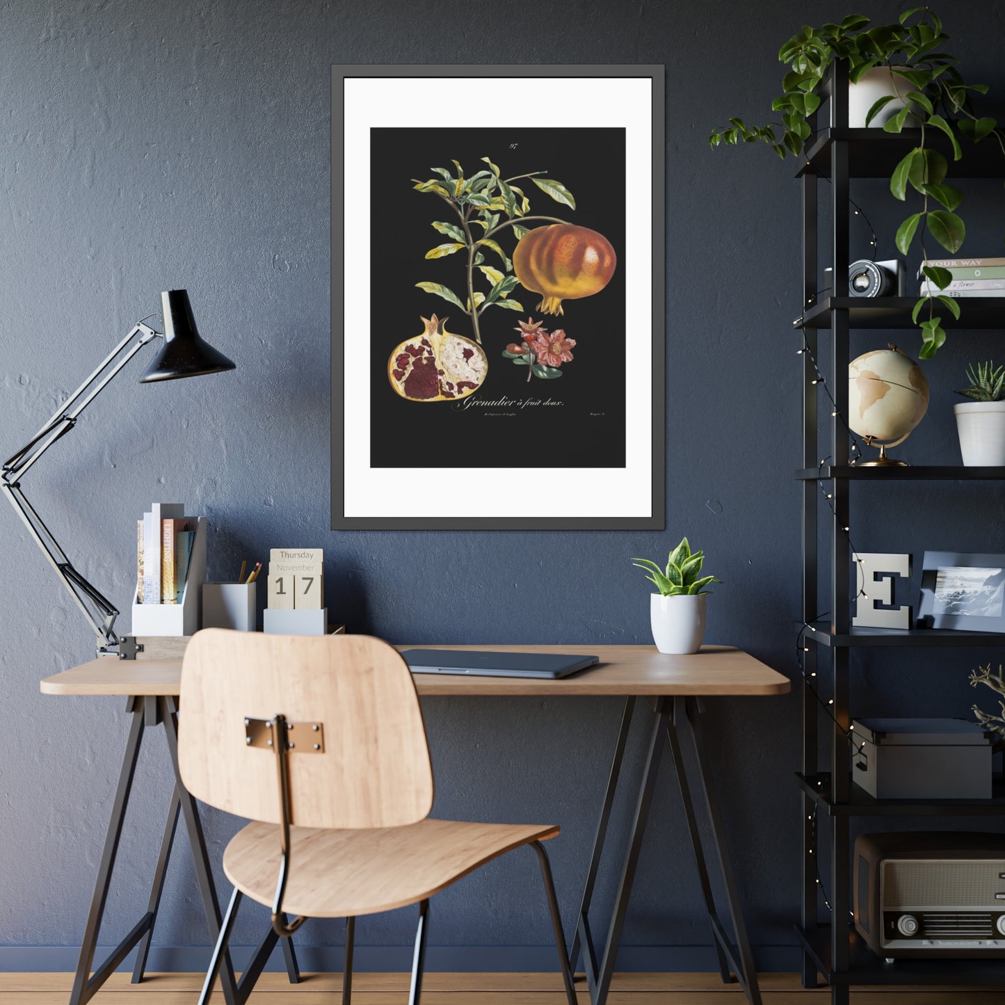 Pomegranate Botanical Framed Poster — Vintage Fruit Art Print