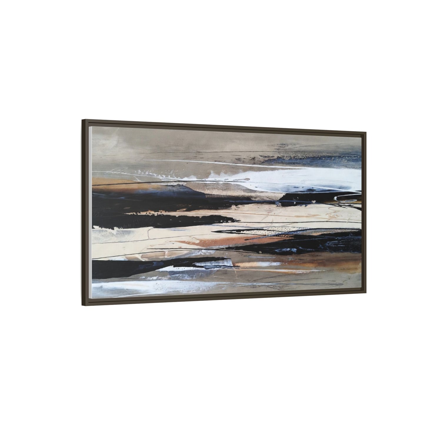 Abstract Seascape Matte Canvas Framed Wall Art — Neutral Coastal Landscape