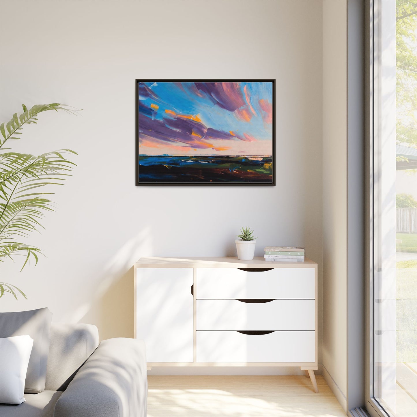 Framed Matte Canvas Abstract Seascape Sunset Art Print