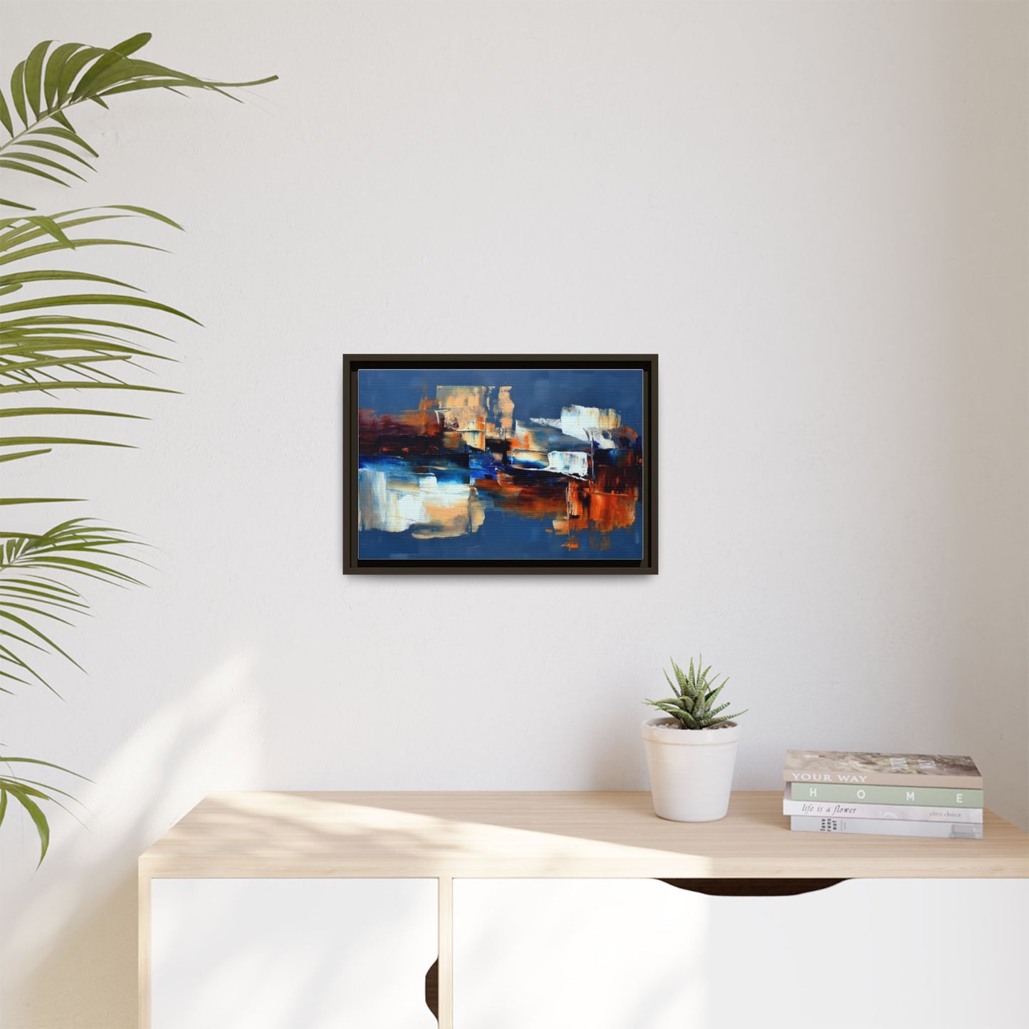 Abstract Blue & Rust Framed Canvas Art — Modern Matte Wall Painting