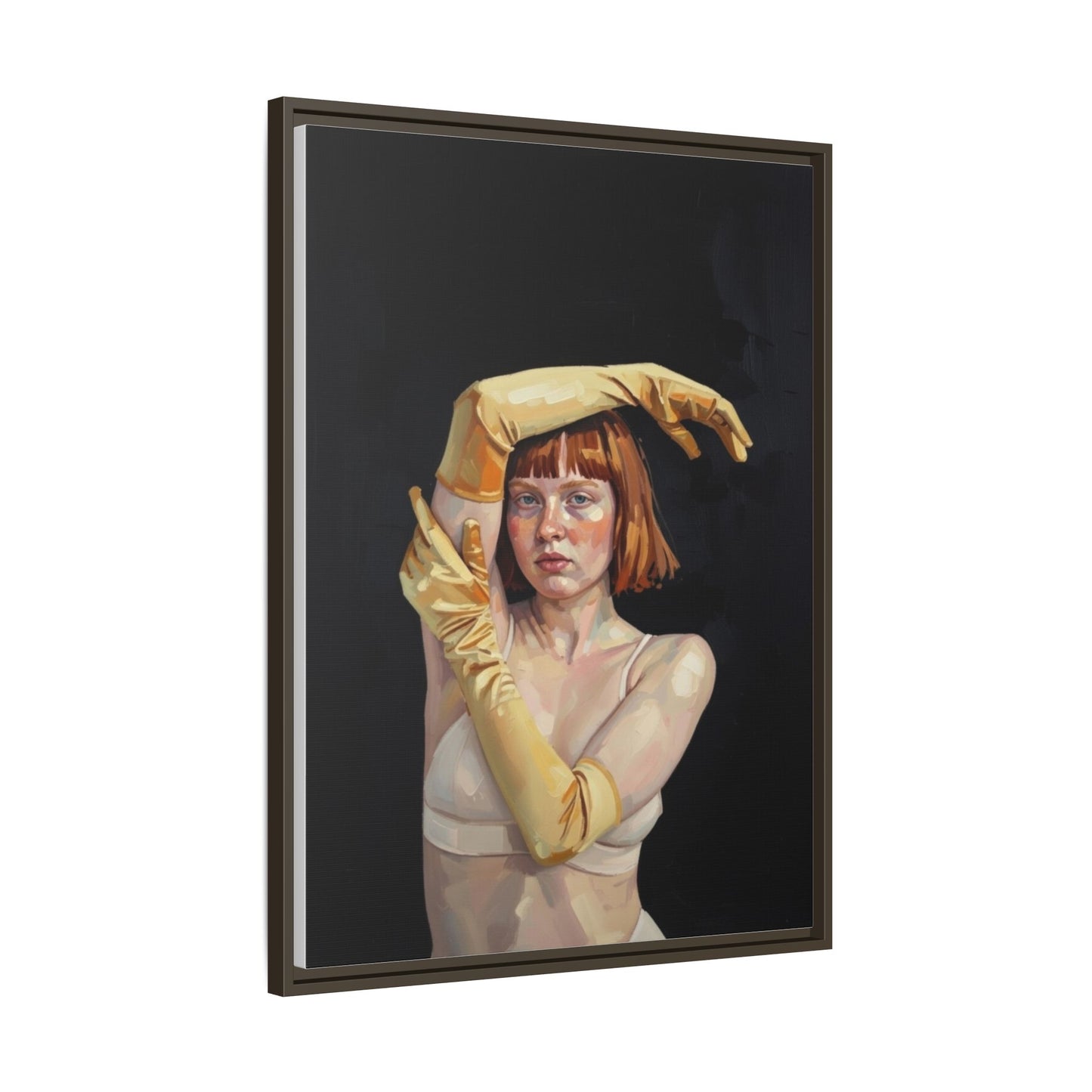 Framed Matte Canvas Art – Portrait of Woman in Yellow Gloves