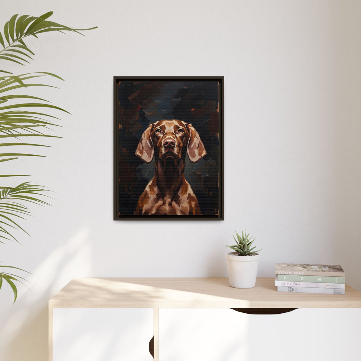 Framed Matte Canvas Dog Portrait – Brown Vizsla Wall Art