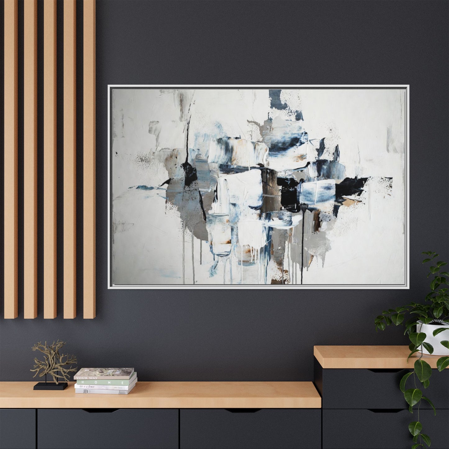 Framed Abstract Canvas Art — Blue Neutral Modern Wall Print