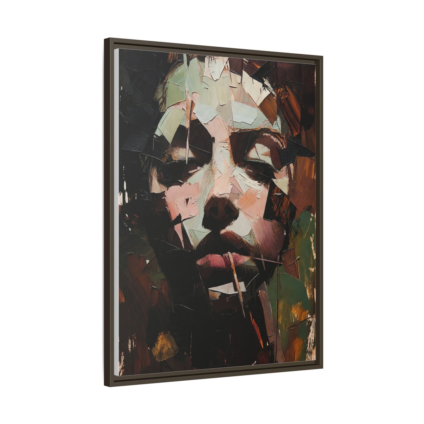 Matte Framed Canvas Art — Abstract Female Portrait, Moody Multicolor