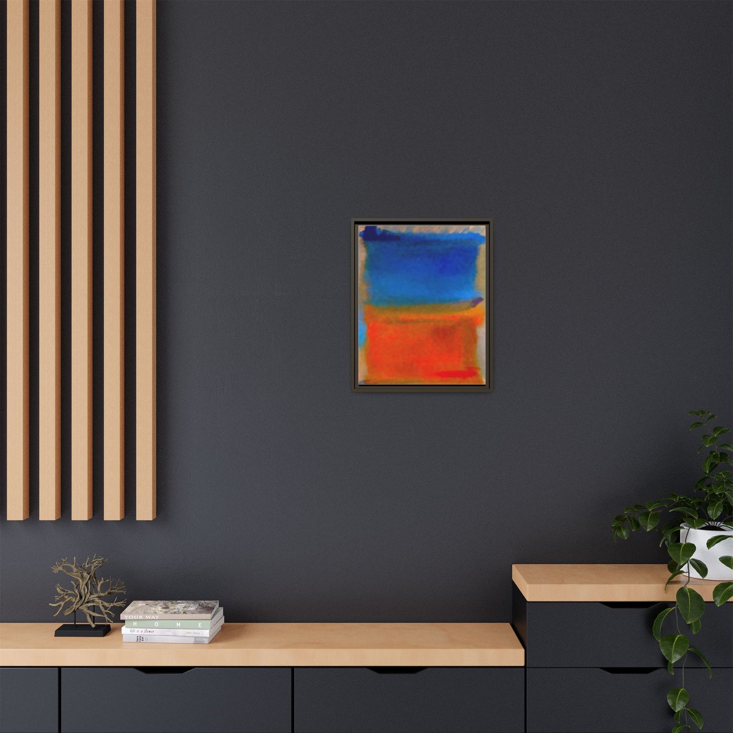 Abstract Color Block Matte Canvas Framed Wall Art — Blue & Orange Modern Painting