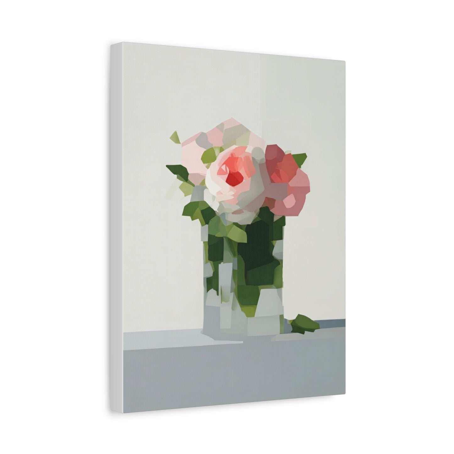 Pink Roses Geometric Canvas Print — Stretched Matte Wall Art