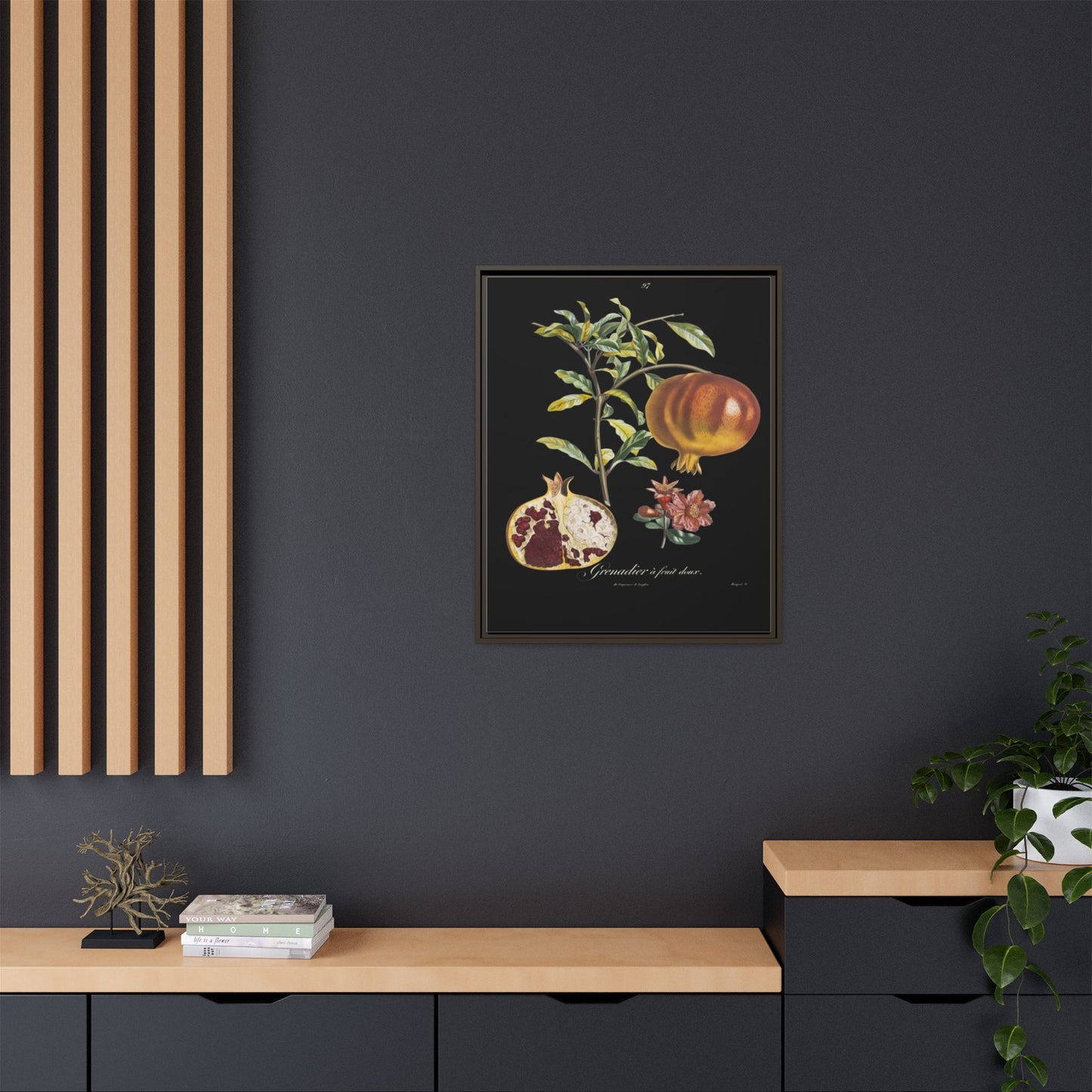 Pomegranate Botanical Framed Canvas Print — Vintage Fruit Wall Art