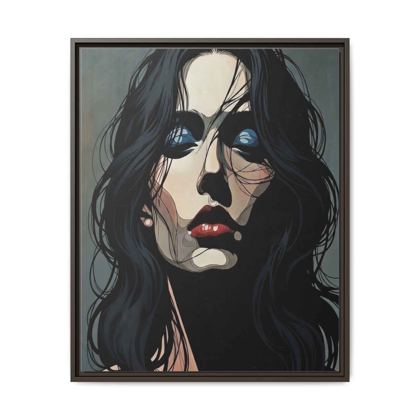 Framed Matte Canvas: Moody Portrait of Woman – Modern Gothic Wall Art