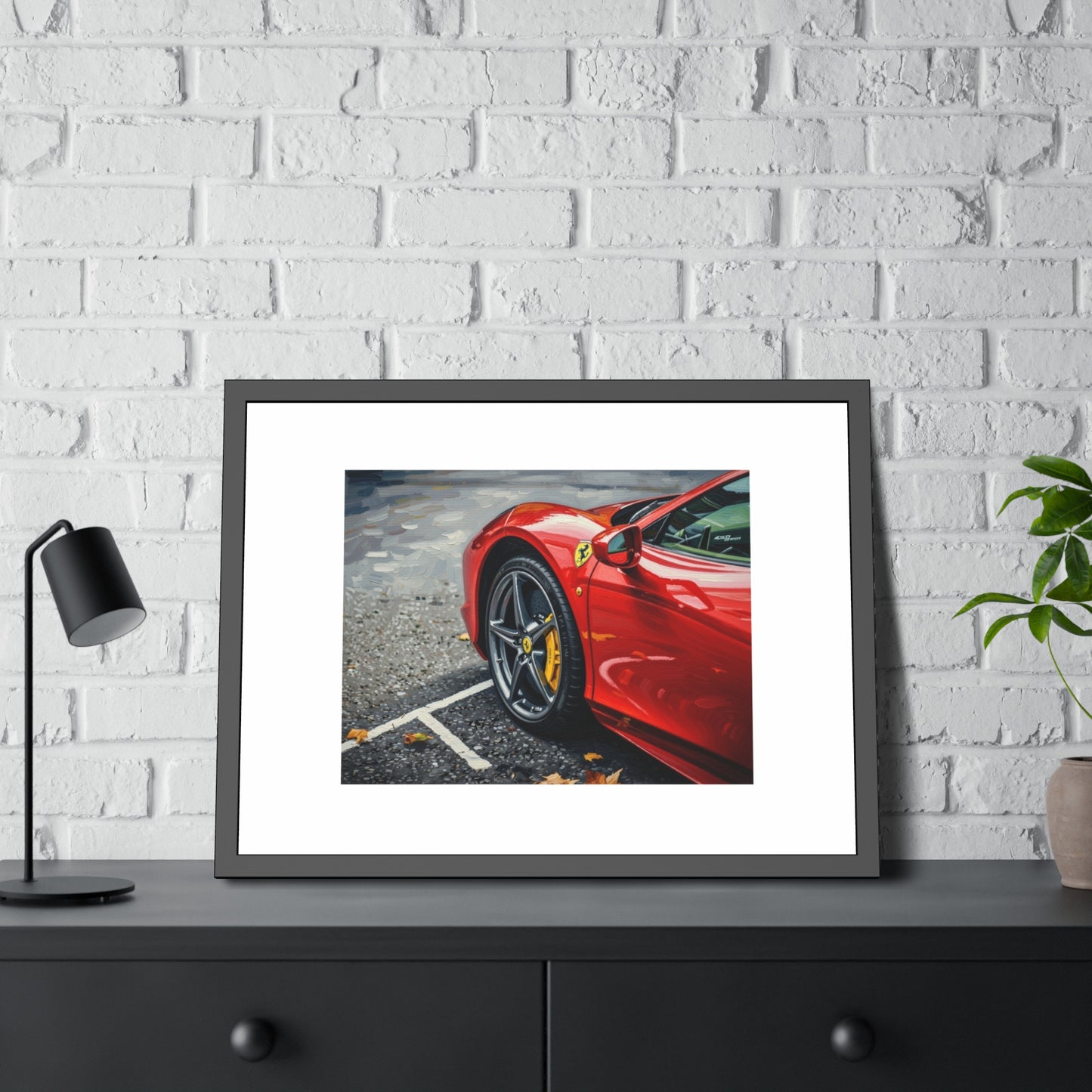 Framed Poster - Red Sports Car Photo, Modern Automotive Wall Art