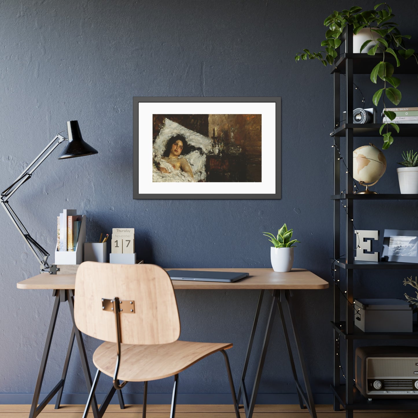 Resting by Antonio Mancini  Framed Poster Wall Art Print