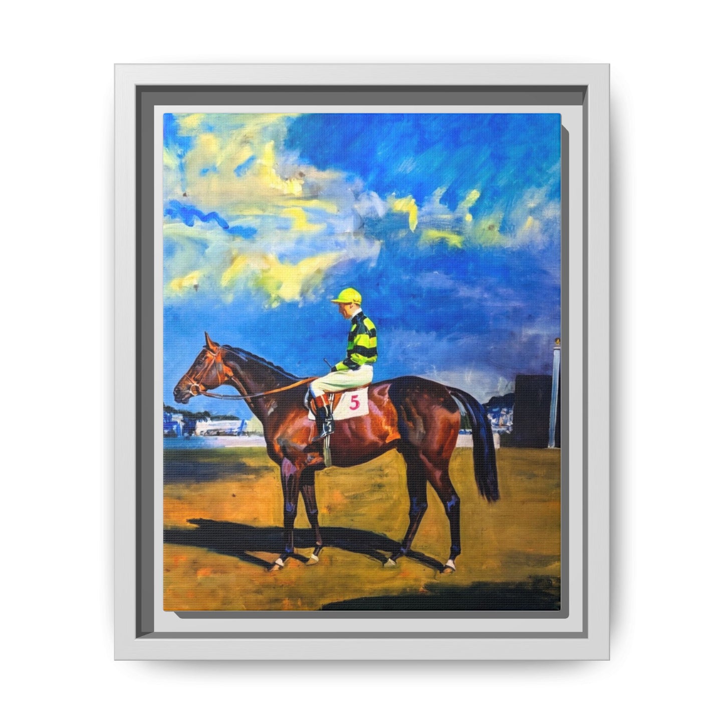 Framed Matte Canvas — Jockey on Racehorse Vintage Equestrian Wall Art