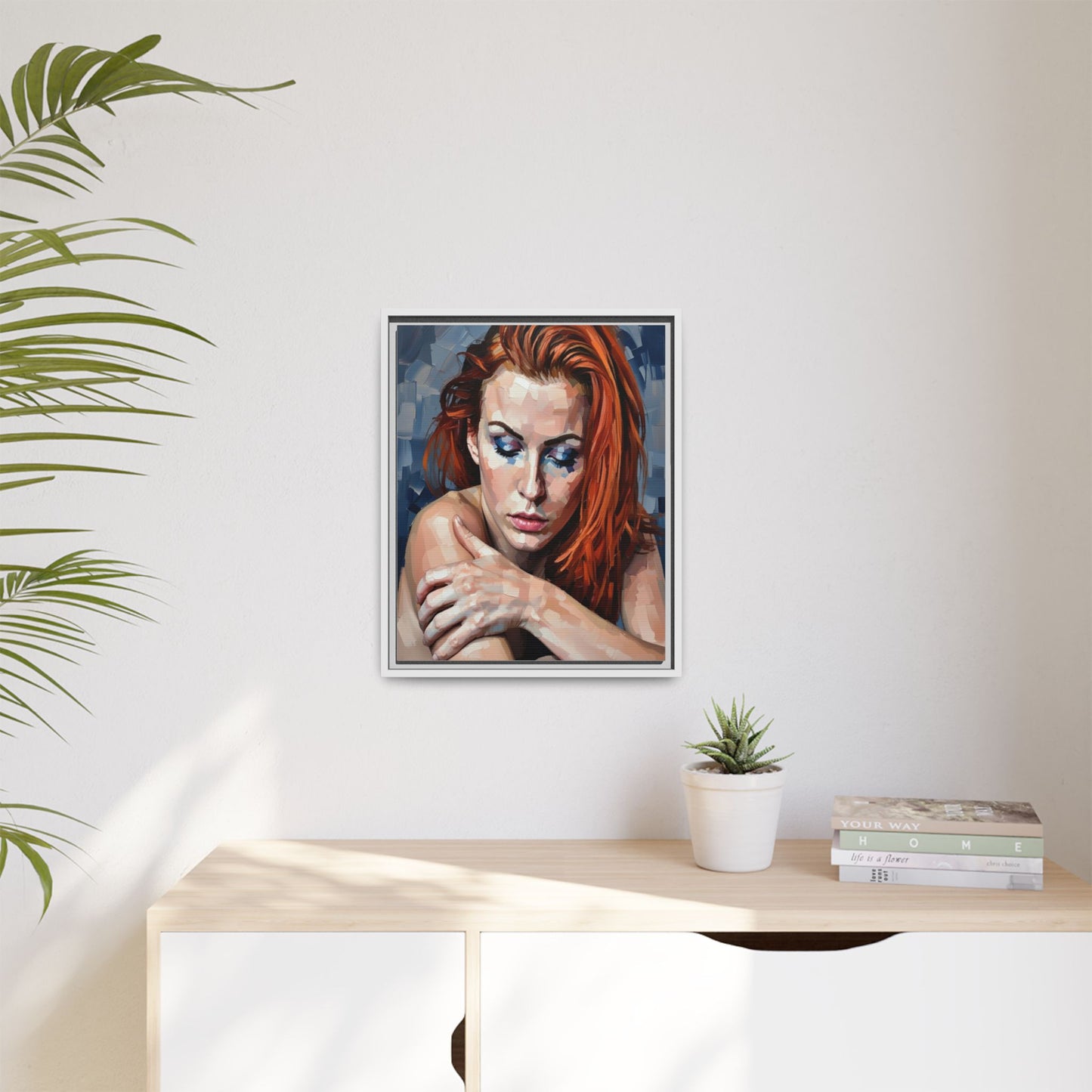Framed Matte Canvas Art – Contemplative Redhead Portrait