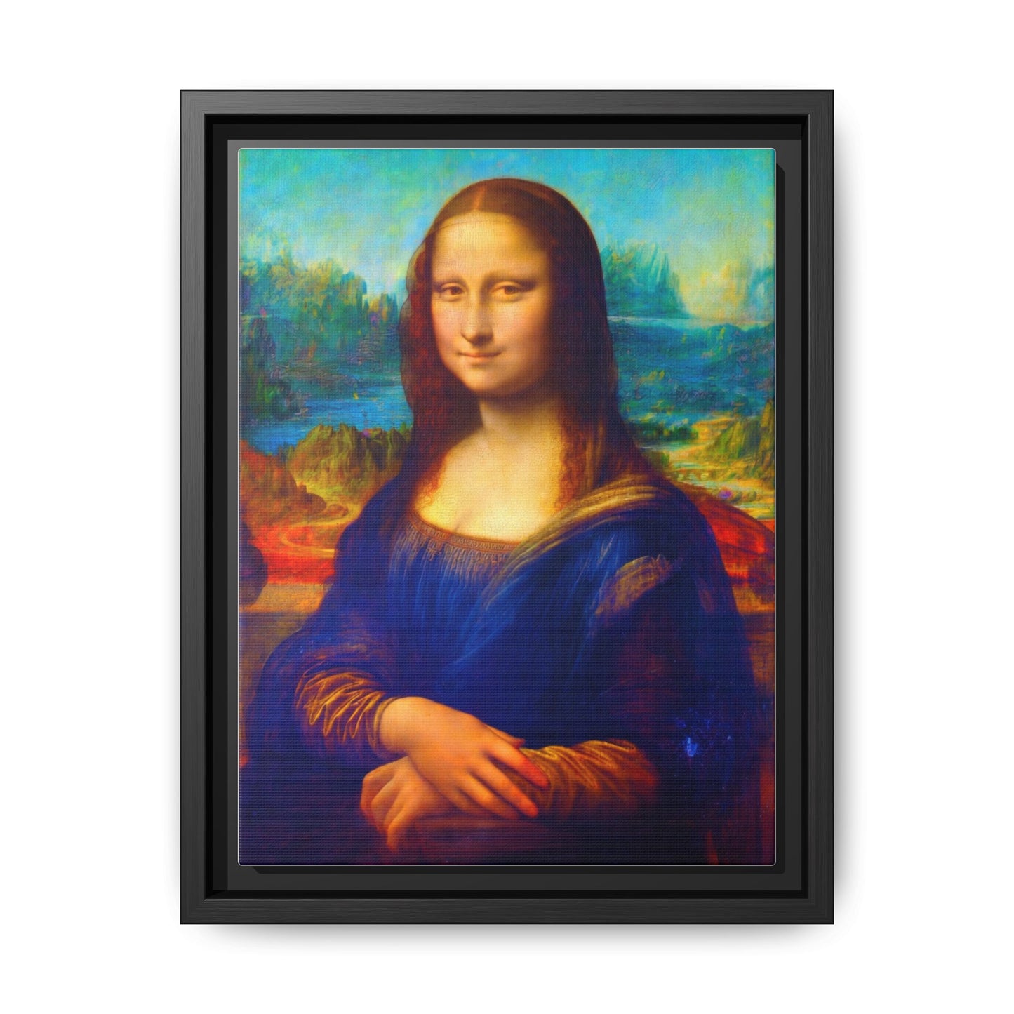 Framed Matte Canvas Print — Colorful Mona Lisa Wall Art