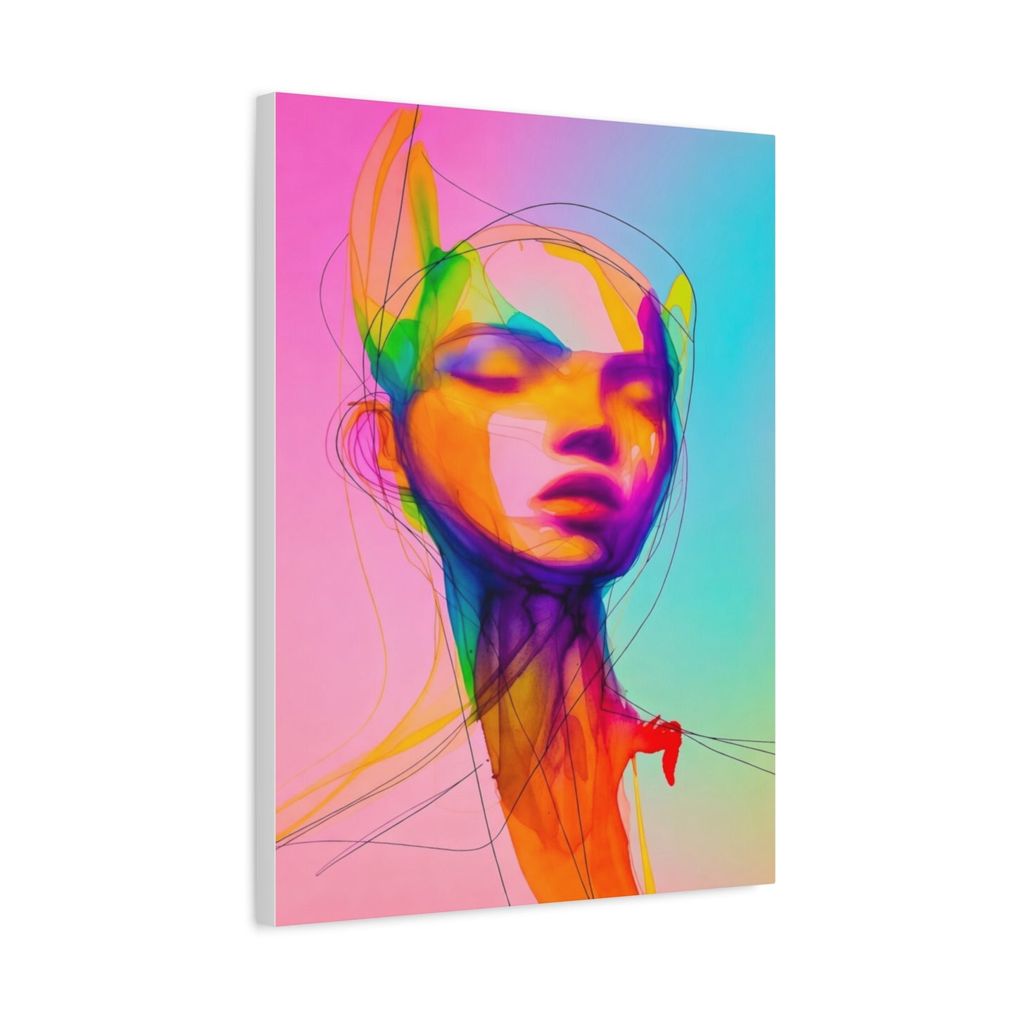 Abstract Neon Portrait Matte Canvas Wall Art