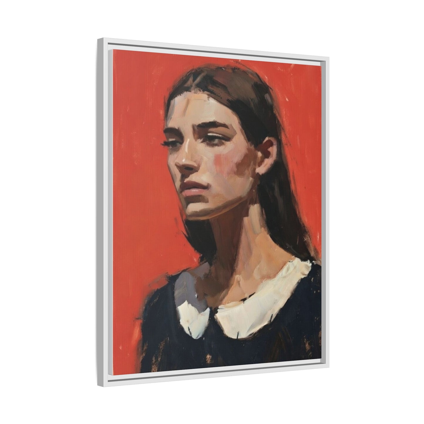 Framed Matte Canvas Portrait Print — Moody Red Figurative Art