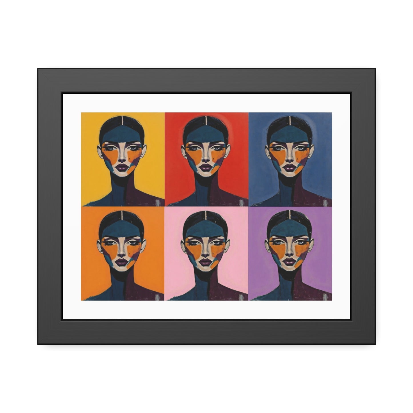 Pop Art Portrait Framed Poster — Colorful Six-Panel Modern Wall Art
