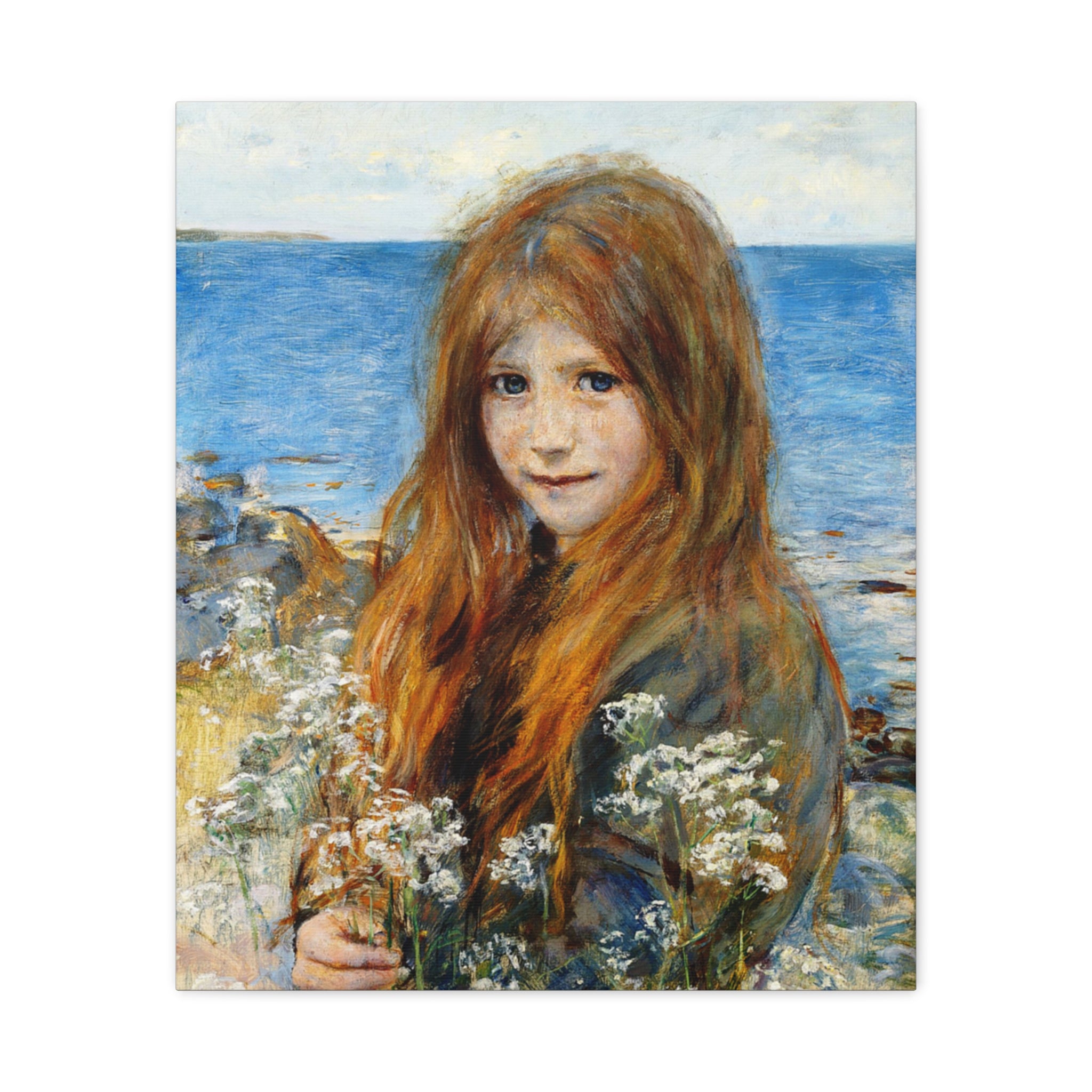 Little girl on the beach by Hans Olaf Heyerdahl Matte Canvas Wall Art Print