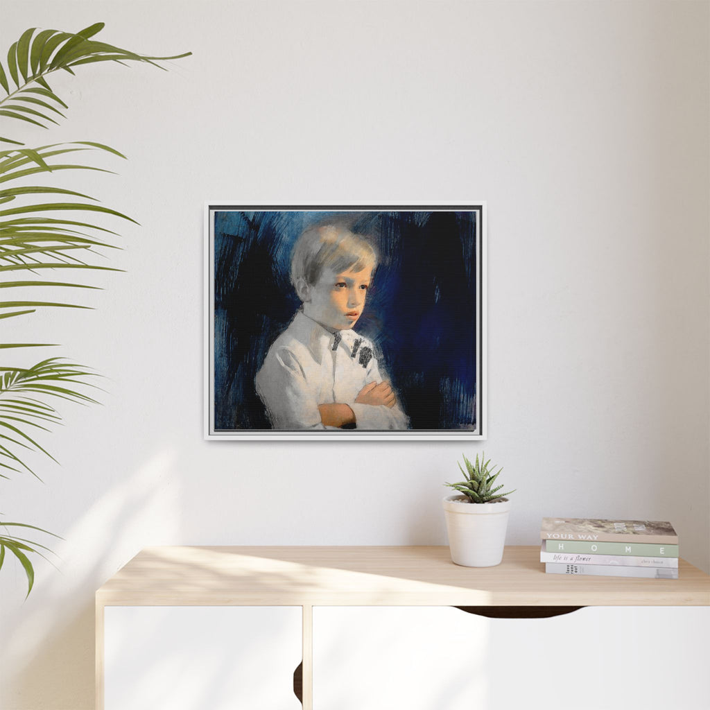 Painting of boy by Unknown Artist Framed Matte Canvas Wall Art Print