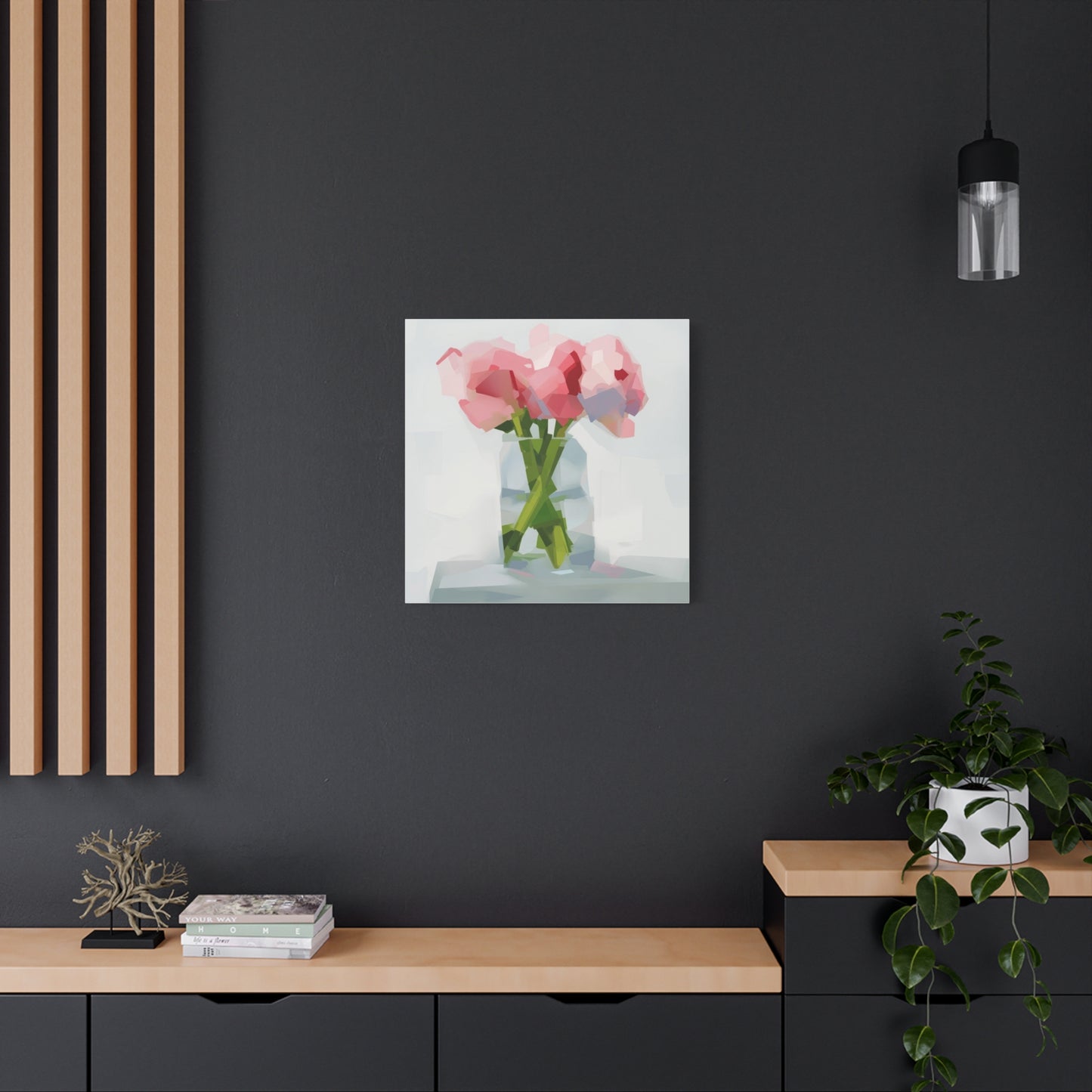 Pink Peonies Vase Canvas Art — Stretched Matte Wall Decor