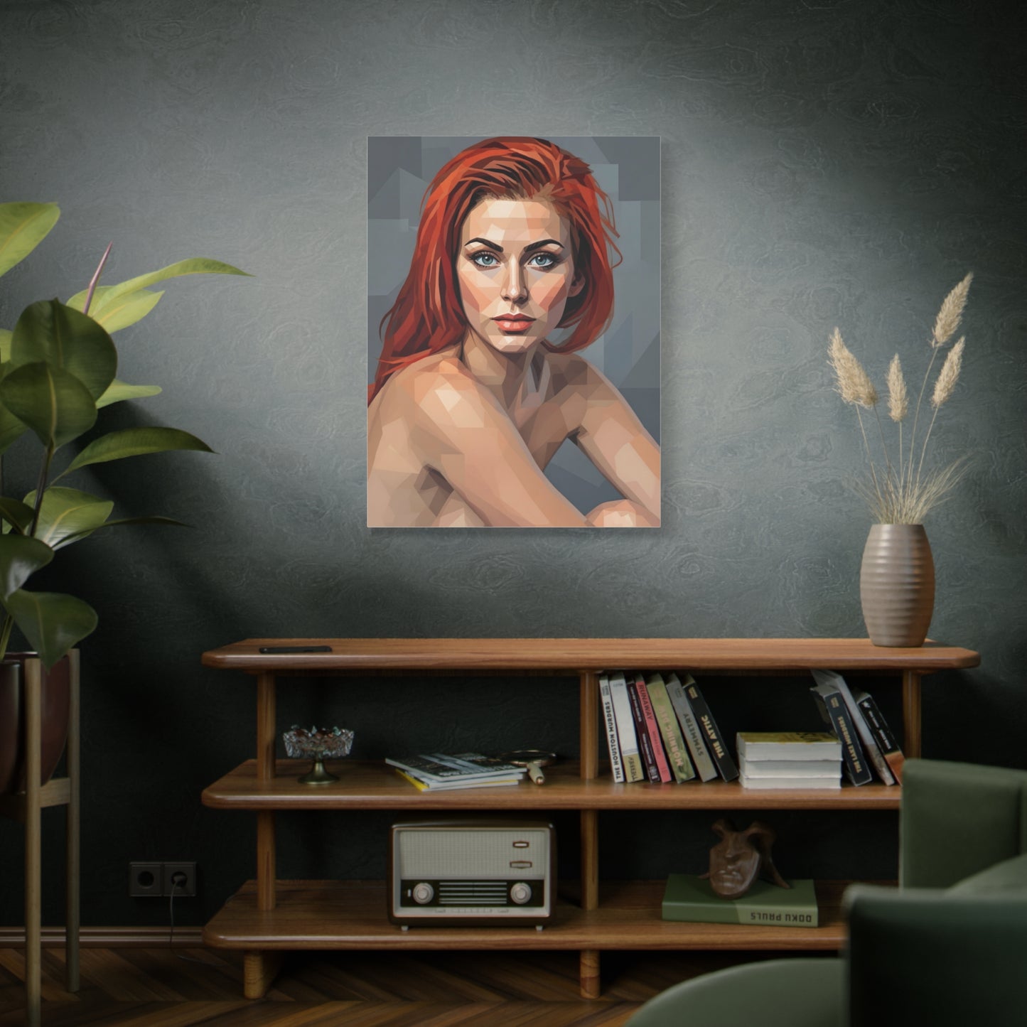 Geometric Redhead Portrait Matte Canvas Print — Modern Pop Art Wall Decor