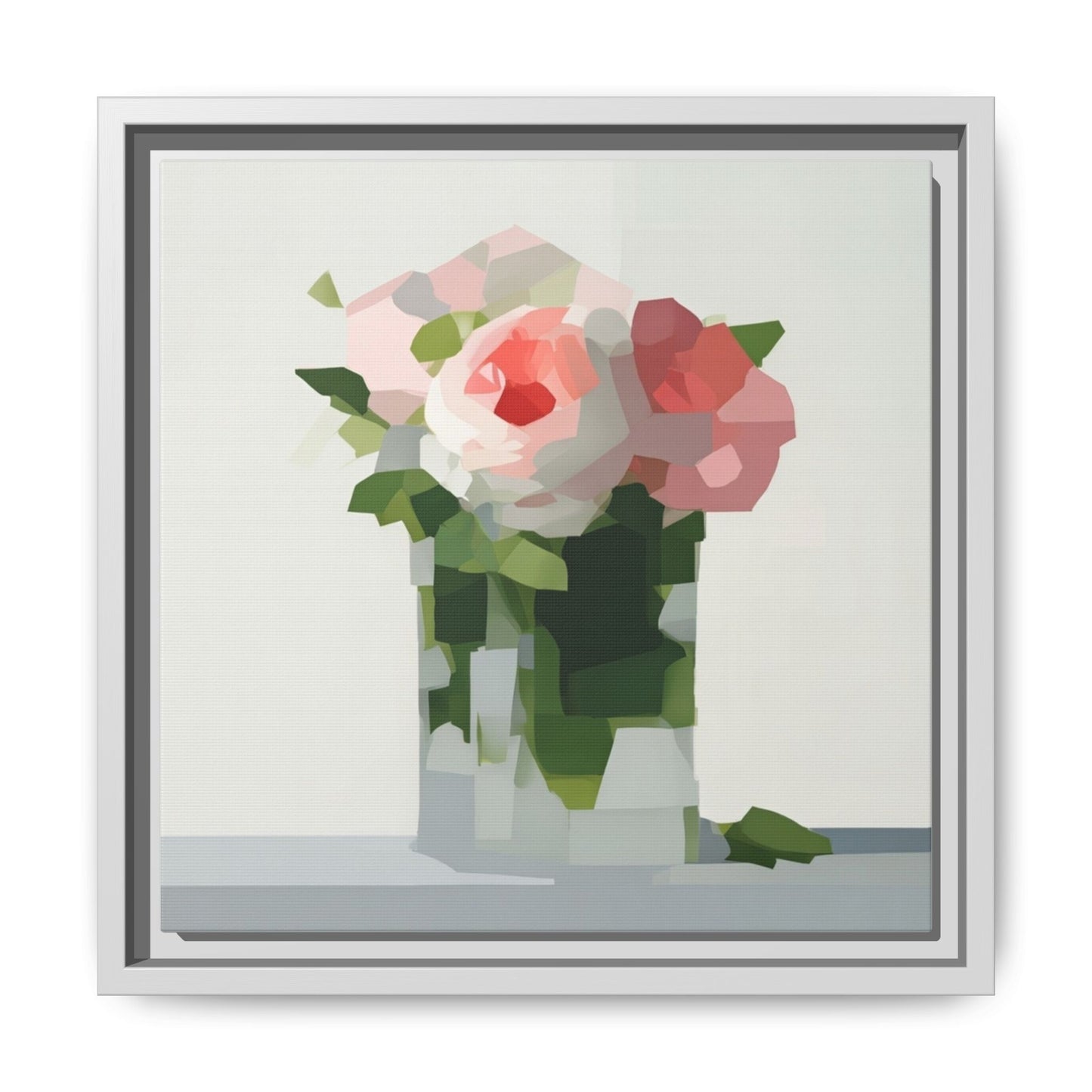 Framed Floral Canvas Print — Modern Pink Roses Still Life