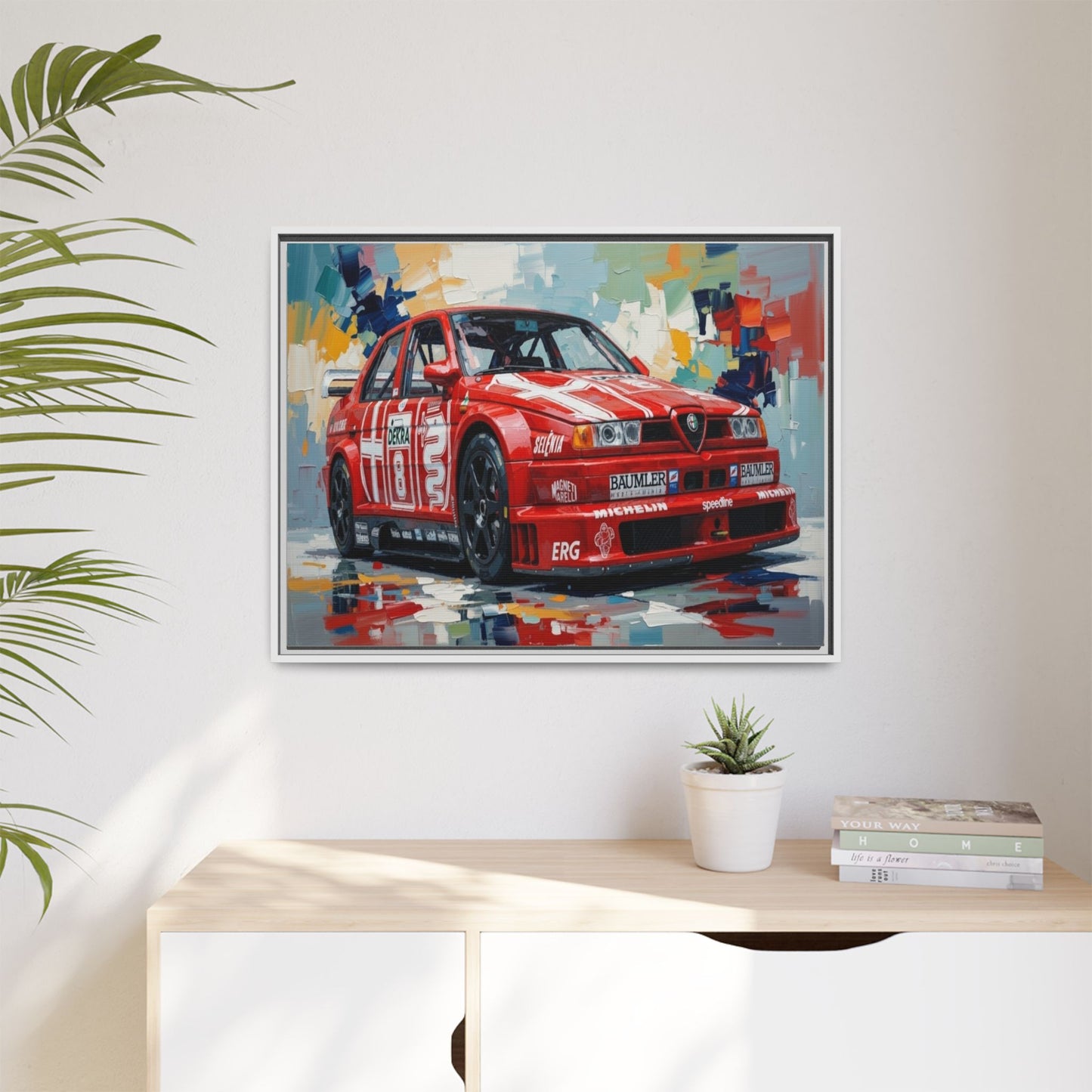 Framed Racing Car Canvas Print — Red Alfa Romeo Track Art