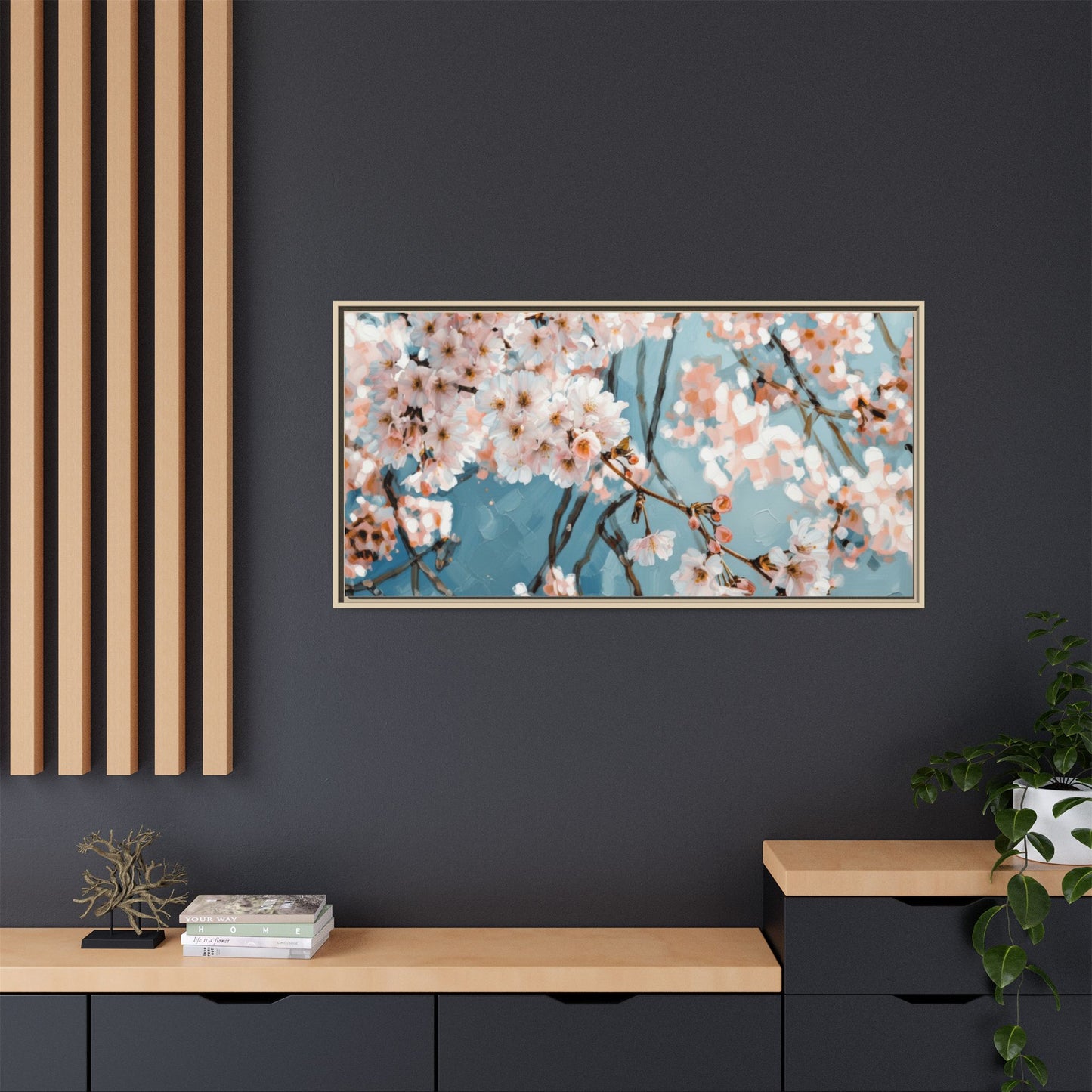 Framed Cherry Blossom Matte Canvas Print — Soft Pink Floral Wall Art