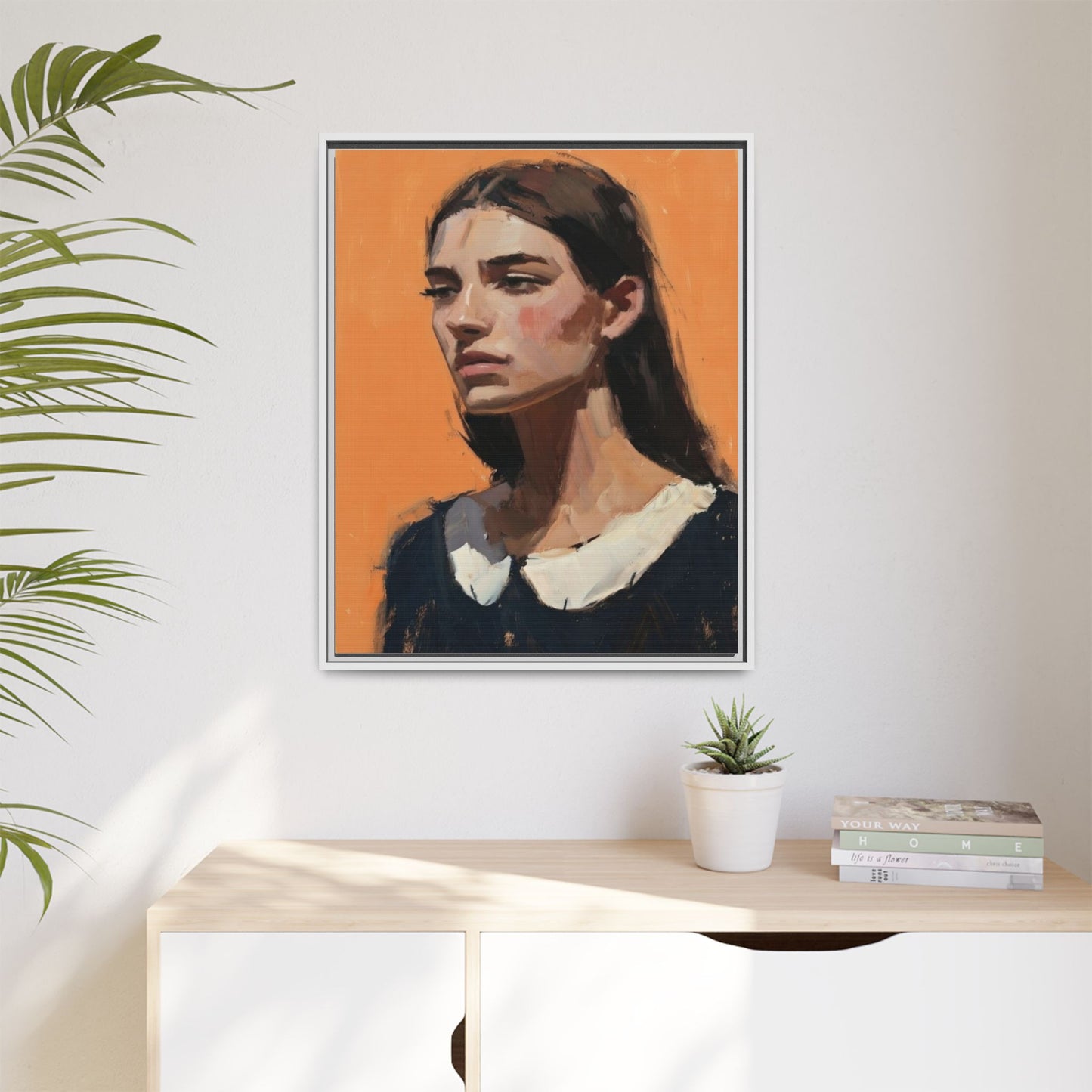 Framed Matte Canvas Portrait Art — Modern Figurative Painting on Orange