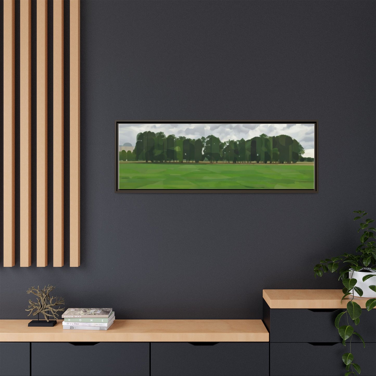 Framed Matte Canvas Print — Minimalist Green Landscape Art