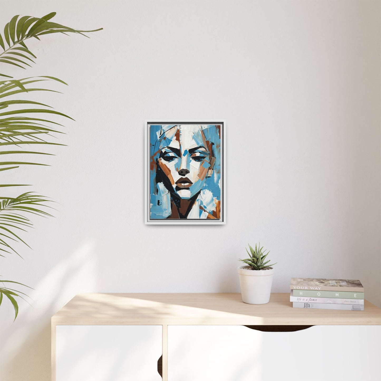 Abstract Blue Face Matte Canvas Wall Art — Framed Modern Portrait Print