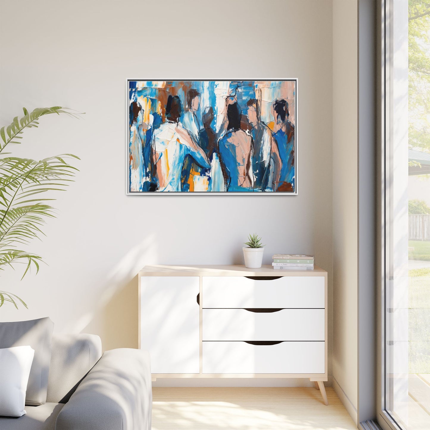 Abstract Coastal Figures Matte Canvas Framed Wall Art