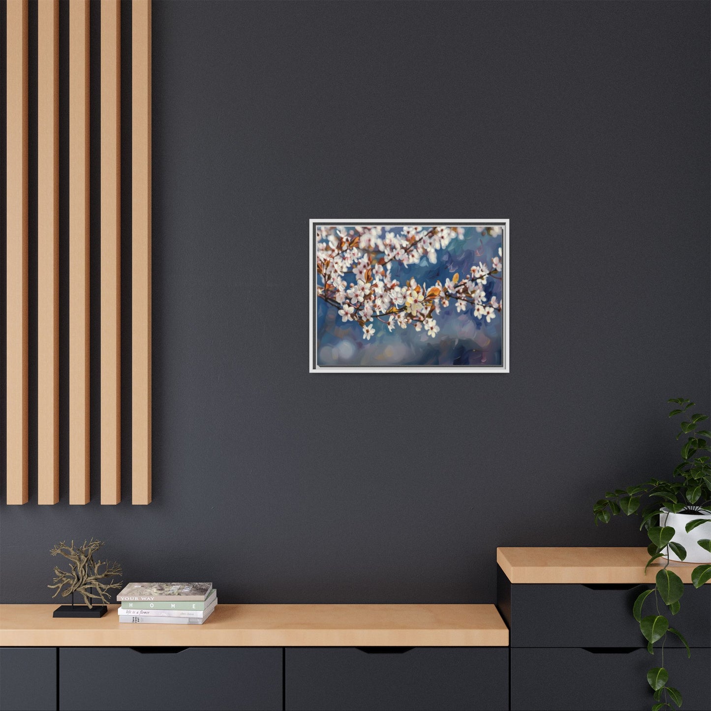 Framed Matte Canvas Print — Cherry Blossom Branch Wall Art