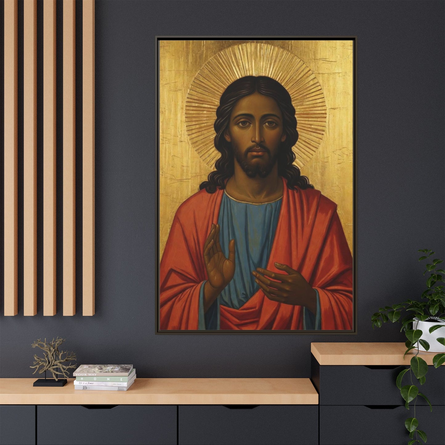Framed Orthodox Christ Icon Matte Canvas — Religious Wall Art for Home, Church, or Prayer Corner