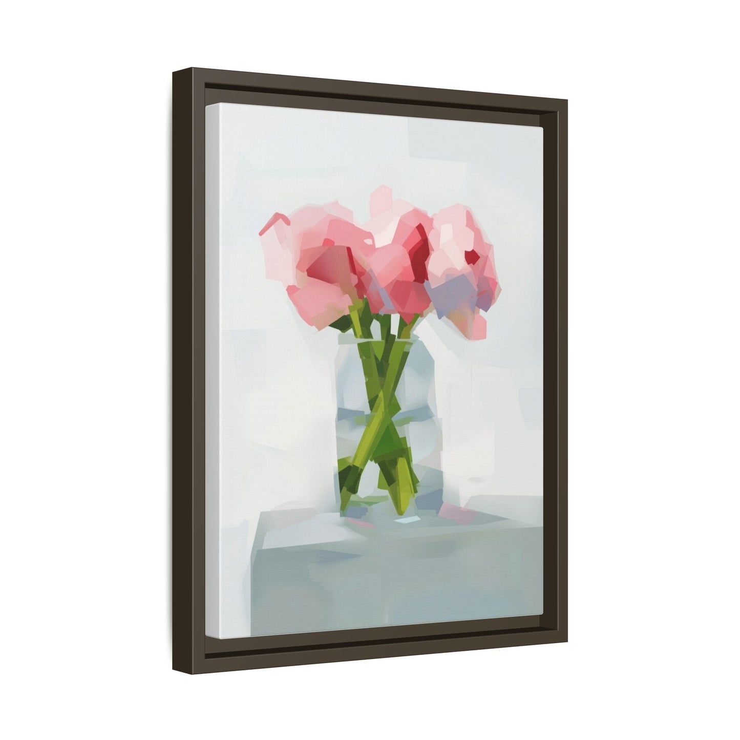 Framed Floral Canvas Art — Pink Peonies in Vase (Matte)