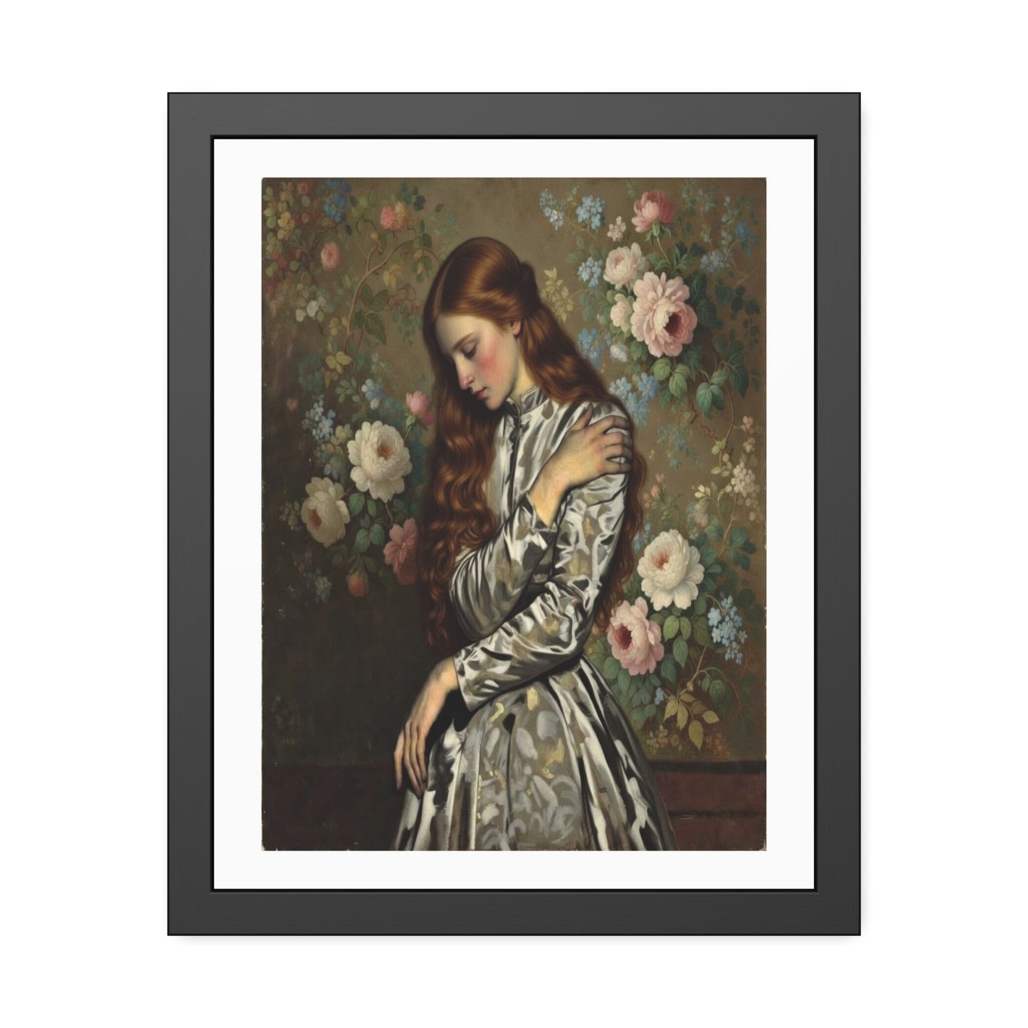 Framed Art Print — Vintage Portrait with Floral Background