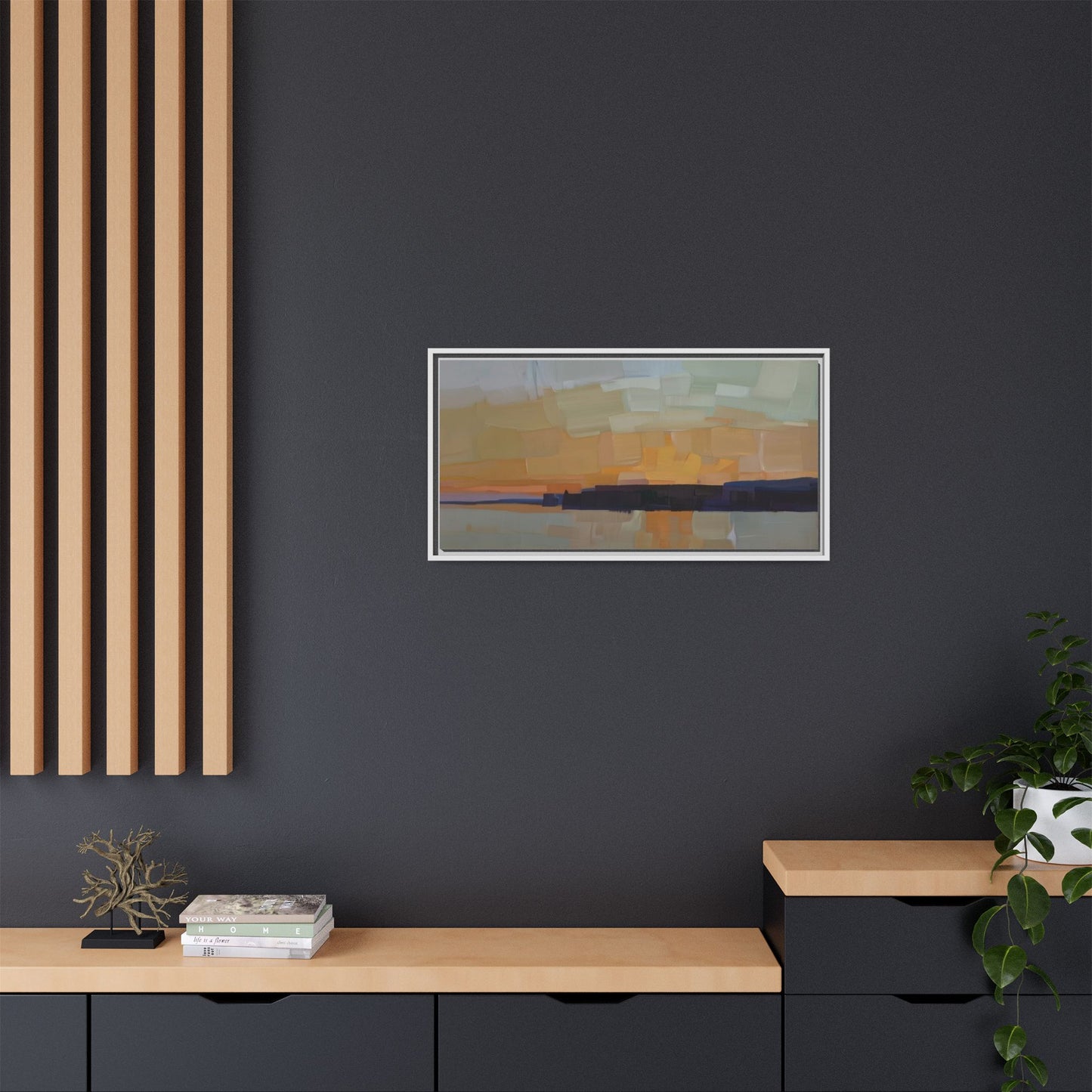 Framed Matte Canvas Sunset Abstract Landscape Art Print