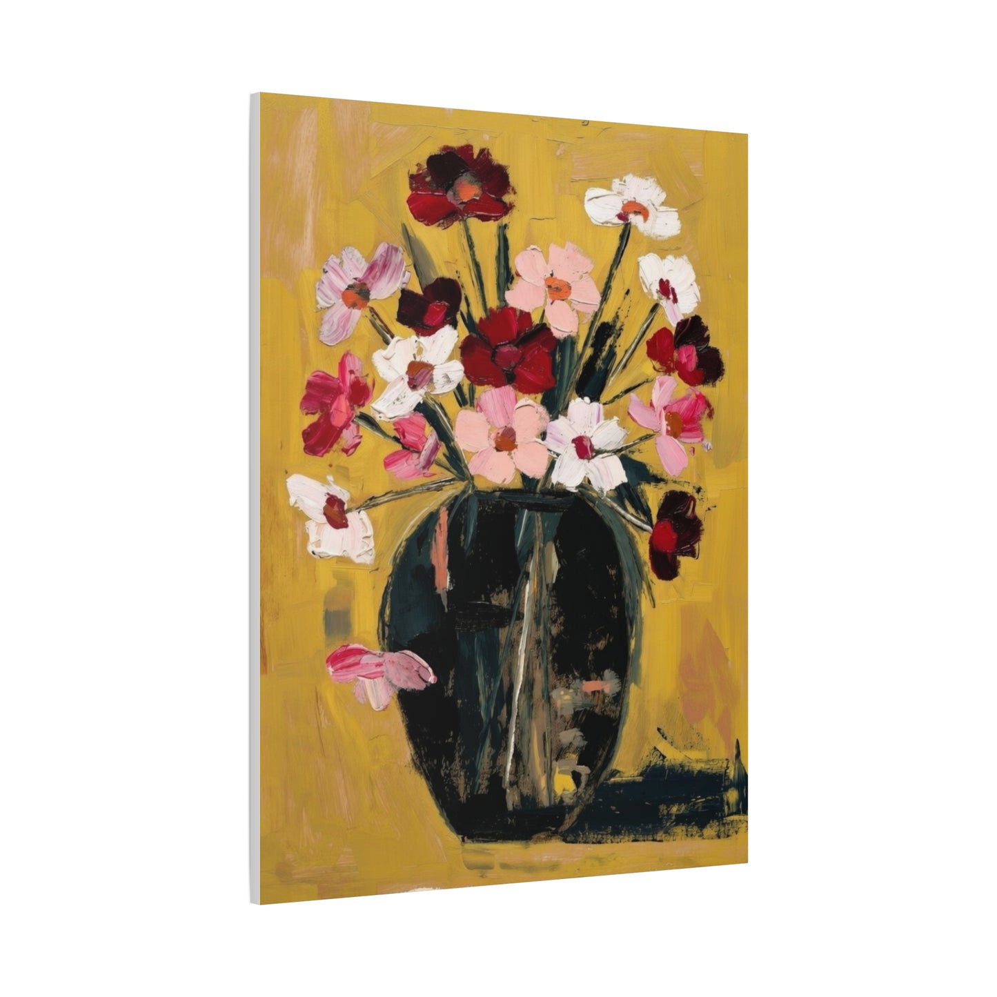 Floral Still Life Canvas Print  Pink & Red Wildflowers in Vase