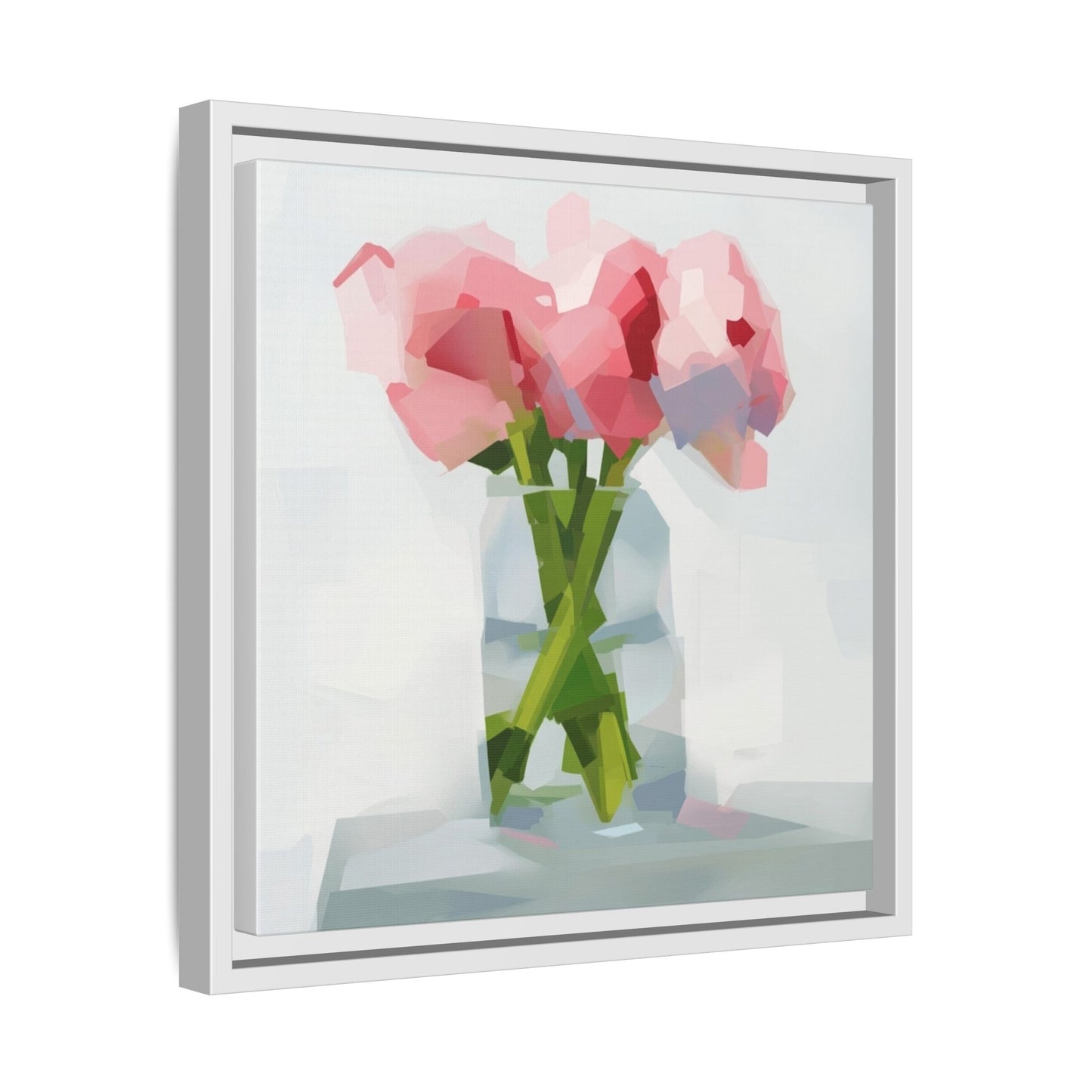 Framed Floral Canvas Art — Pink Peonies in Vase (Matte)