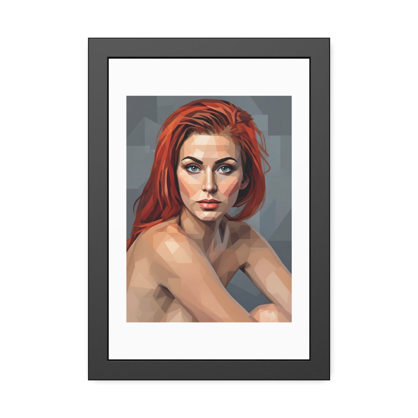 Framed Poster — Geometric Redhead Portrait Art Print