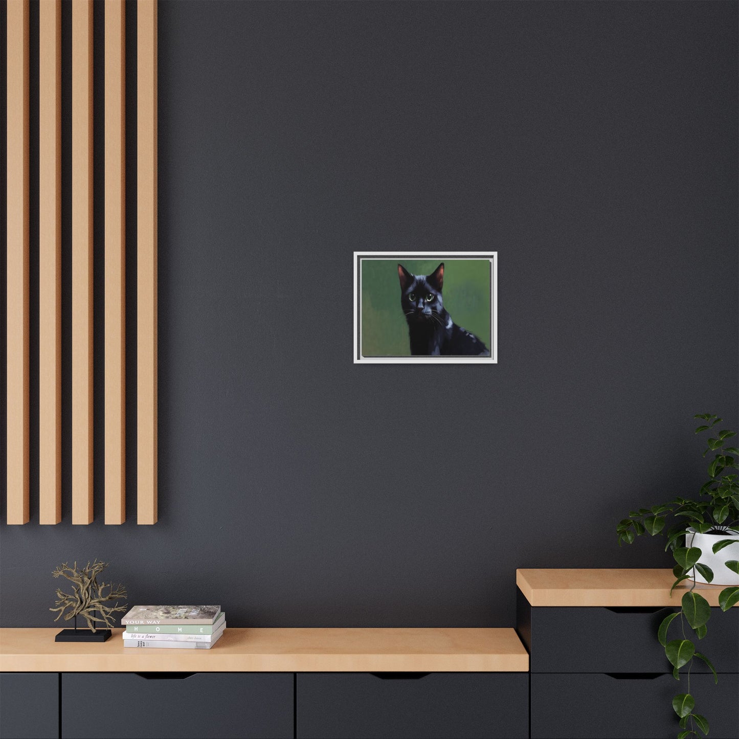 Framed Black Cat Portrait Canvas — Matte Multi-Color Wall Art