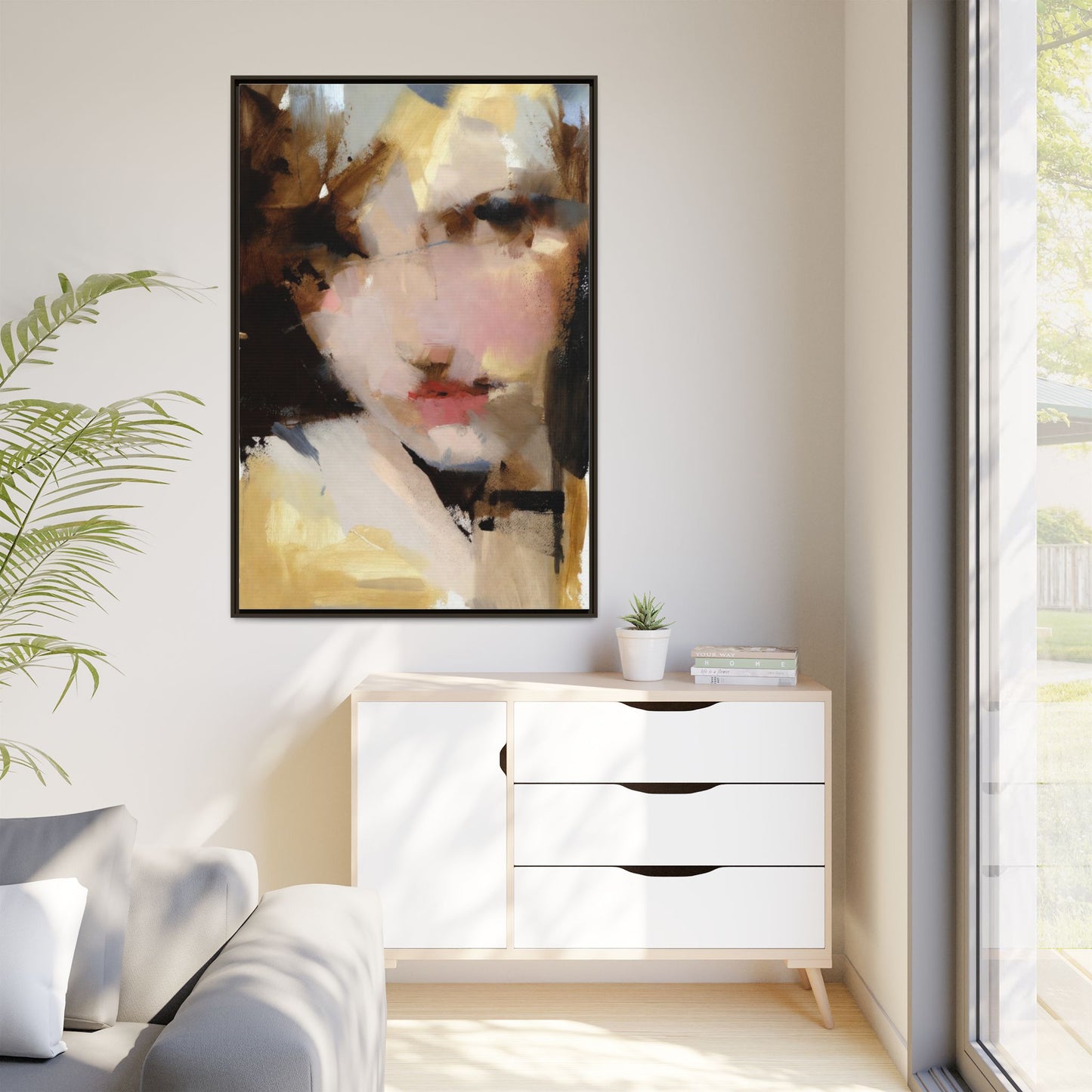 Abstract Portrait Matte Canvas Framed Print — Modern Feminine Wall Art