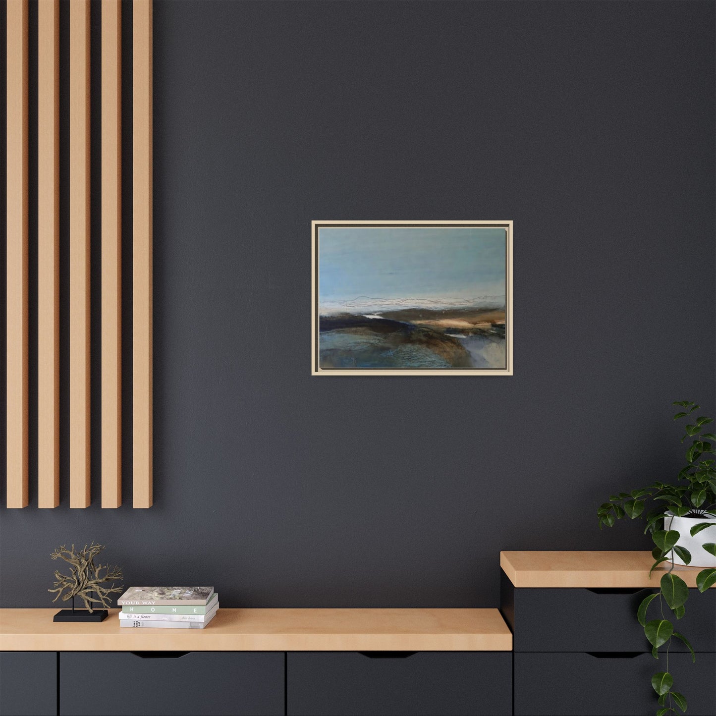 Framed Matte Canvas Wall Art — Serene Abstract Blue Landscape