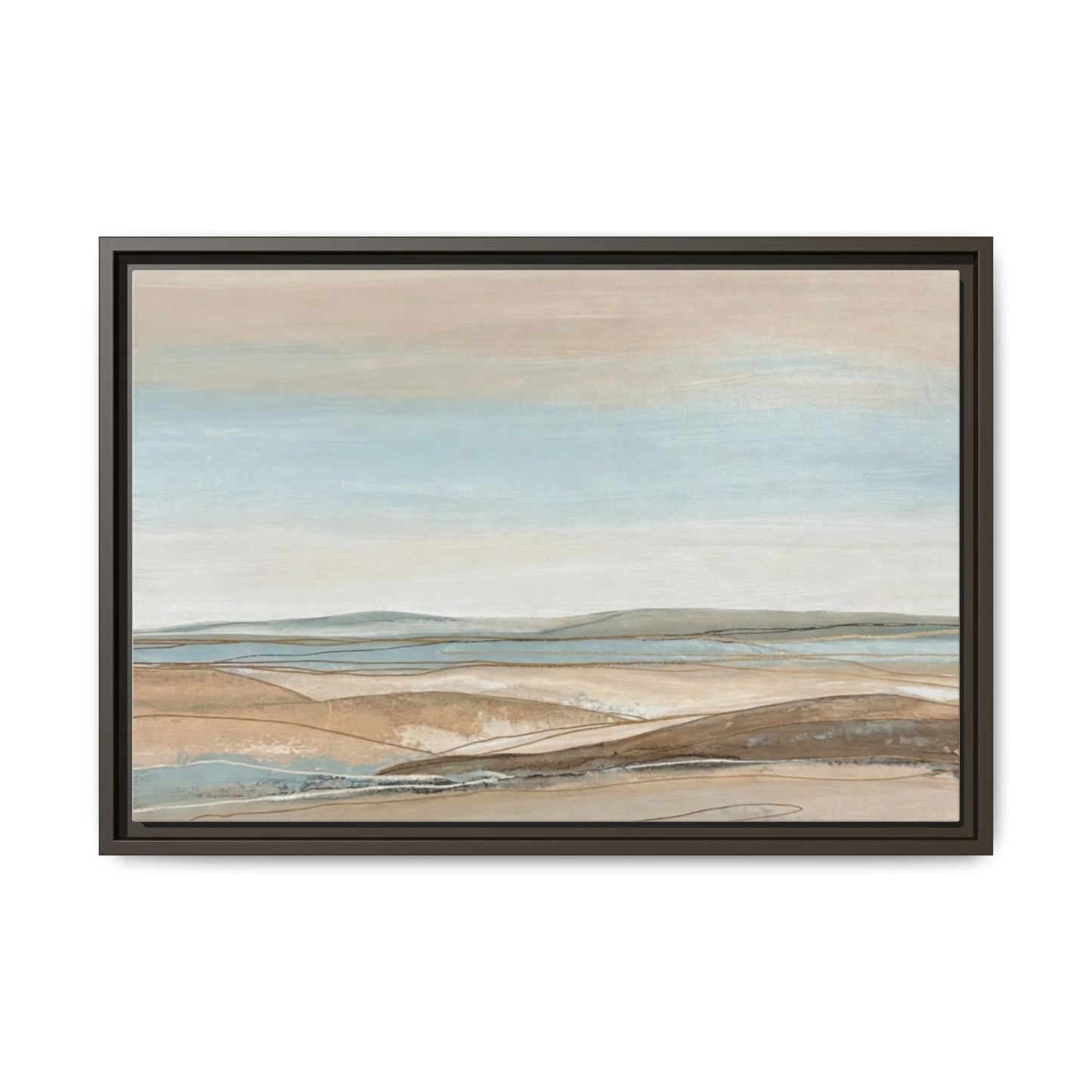 Framed Abstract Landscape Matte Canvas — Serene Coastal Horizon Wall Art